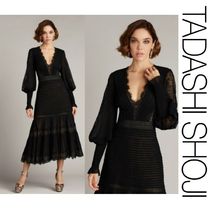 TADASHI SHOJI ビショップ長袖ミディー丈ドレス黒パーティー