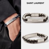 Saint Laurent■メンズ タグ カーブチェーン レザーブレスレット