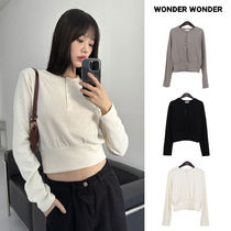 【WONDER WONDER】Bendy Crop Ribbed Button Sweatshirt