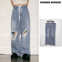 【WONDER WONDER】Crow Overfit Strap Long Wide Denim Pants