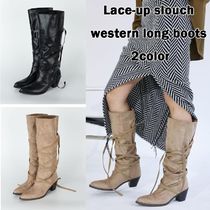 【CMNM】Lace-up slouch スラウチ ロングブーツ (2色) 6.5cm