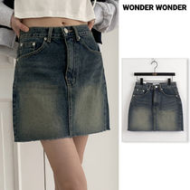 【WONDER WONDER】Brit Vintage Washed Denim Mini Skirt