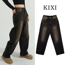 【KIXI】★Brown Sand Brush Wide Denim Pants