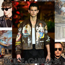Dolce & Gabbana プリント レザージャケット ブラウン