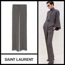 Saint Laurent《サテンパンツ》黒/白 ドット ビスコース 直営店