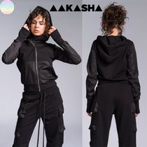 日本未入荷【Aakasha 異素材アシンメトリージッパーフーディー】