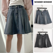 【WONDER WONDER】Newto tennis pleated midi denim skirt