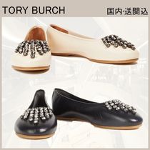 素敵★TORY BURCH レザー バレリーナシューズ クリスタル付き