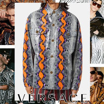 VERSACE パイソン オーバーシャツレザージャケット グレー