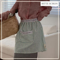 《韓国 bitte schon》band waist apron  3色 ストライプエプロン