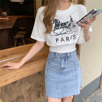 Tシャツ カットソー PARIS クロップド 半袖 2カラー オシャレ