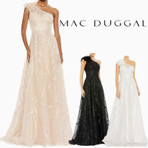 【MAC DUGGAL】関税込*花柄レース刺繍Vネックパフスリーブドレス