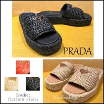 PRADA＊Crochet flatform slides ラフィア サンダル＊送込