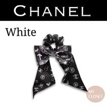 CHANEL 黒 シルク 白 シュシュ ギフト 早期完売 リボン ゴム cc