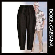 DOLCE&GABBANA ロゴラベル リネン&コットン ジョギングパンツ