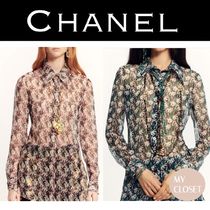 CHANEL ランウェイ シースルー シャツ 長袖 緑 cc 花柄 ピンク