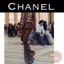 CHANEL 無地 パンツ ロング 直営店 赤 ブーツカット フレア ラメ