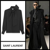 Saint Laurent ラヴァリエネックブラウス 黒 シルクサテン 直営