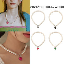 【VINTAGE HOLLYWOOD】Point Heart Pearl Necklace★送料無料