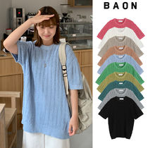 【BAON】[unisex] Hippon Linen Round Over Short Sleeve Knit