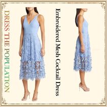 ◆Dress the Population Vネック刺繍メッシュカクテルドレス