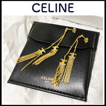 NEW CELINE トリオンフ フォーク ポンポン イヤリング▲Gold