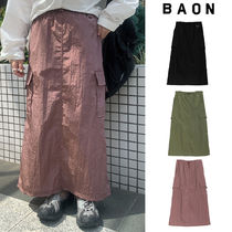 【BAON】Rummy banding nylon cargo long skirt