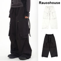 【Raucohouse】Zipper big cargo balloon wide banding pants