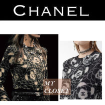 CHANEL 2023/24秋冬 セーター ニット 花柄 カメリア 黒 ロゴ cc