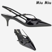 MiuMiu バックル付 ブラッシュドレザー スリングバック パンプス