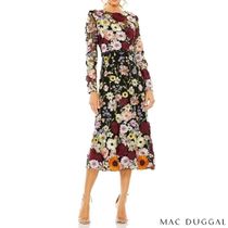 Mac Duggal 花柄 刺繍 レース 長袖 膝下 ドレス 秋冬