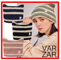 ★人気★【VARZAR】★Square Label Striped Crochet Beani.e★