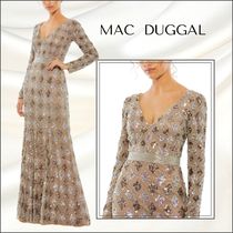 【MAC DUGGAL】ロング ドレス スパンコール ダイヤ柄 ブラウン