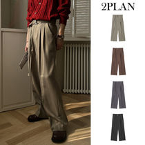 【2plan】Falling belted wide slacks