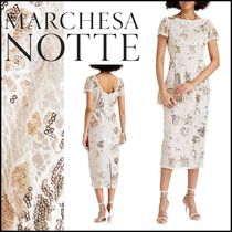 【Marchesa Notte】ミディドレス スパンコール 刺繍 花柄 白