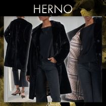 【23AW NEW】 HERNO / フェイクファー スカーフ裏地付きコート