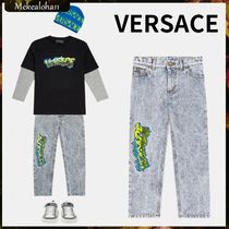 VERSACE☆キッズ ロゴ刺繍ストーンウォッシュストレートジーンズ