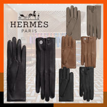 HERMES 秋冬人気グローブ 手袋レザー カシミア Nervures Droites