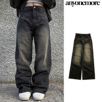 【Anyone more】Geta Black Sandwashing Wide Pants