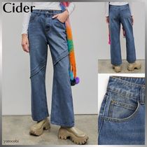 【Cider】ハイウエストソリッドリップ ストレートレッグジーンズ