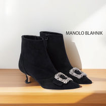 【MANOLO BLAHNIK】Baylow embellished suede ankle boots