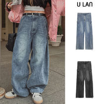 【U LAN】(UNISEX) Autumn Snap Balloon Wide Denim