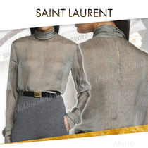 【23AW NEW】SAINT LAURENT/シアーチェック柄ハイネックブラウス