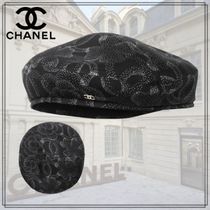 【気分が上がる☆】CHANEL ベレー帽 白黒 シルクツイル