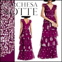 【Marchesa Notte】ロングドレス ティアード ドット パープル