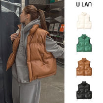 【U LAN】(UNISEX) Opt Shoulder Leather Vest Padded Jacket