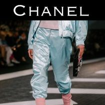 CHANEL 2023/24クルーズ パンツ ロング サテン cc ロゴ ブルー