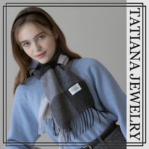 【TATIANA】Black Shadow Check LambsWool Muffler 羊毛マフラー