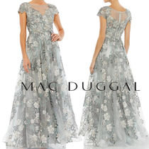 【MAC DUGGAL】キャップスリーブ花柄刺繍Aラインロングドレス