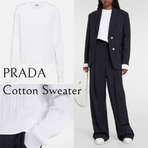 新作*PRADA*ビッグロゴ入ホワイトケーブル編ニットセーター 送込